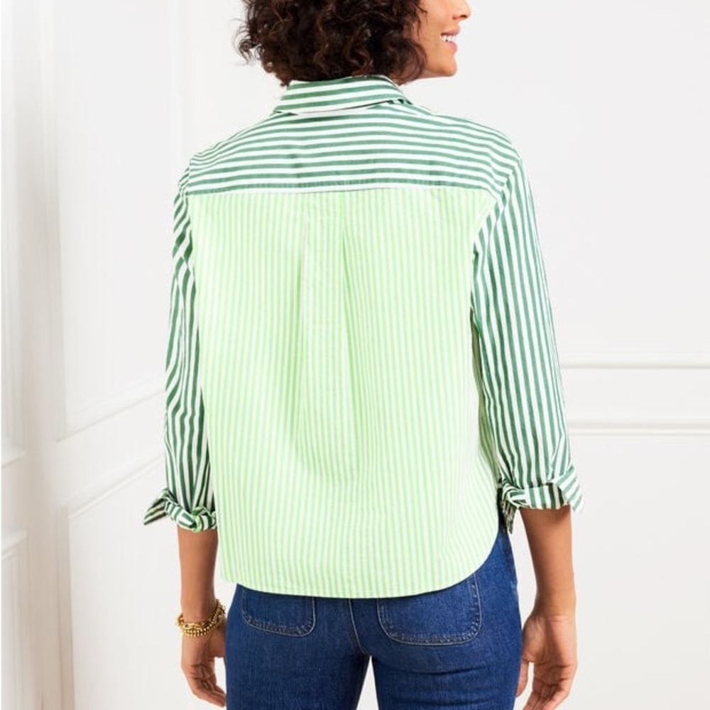 Talbots oversized cropped poplin short shirt blooming stripe - Picture 2 of 9